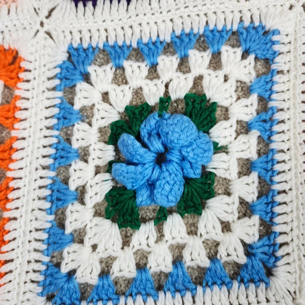 Handmade Afghan Blanket Multi-Color Floral Granny Square Cottagecore‎ 50x70